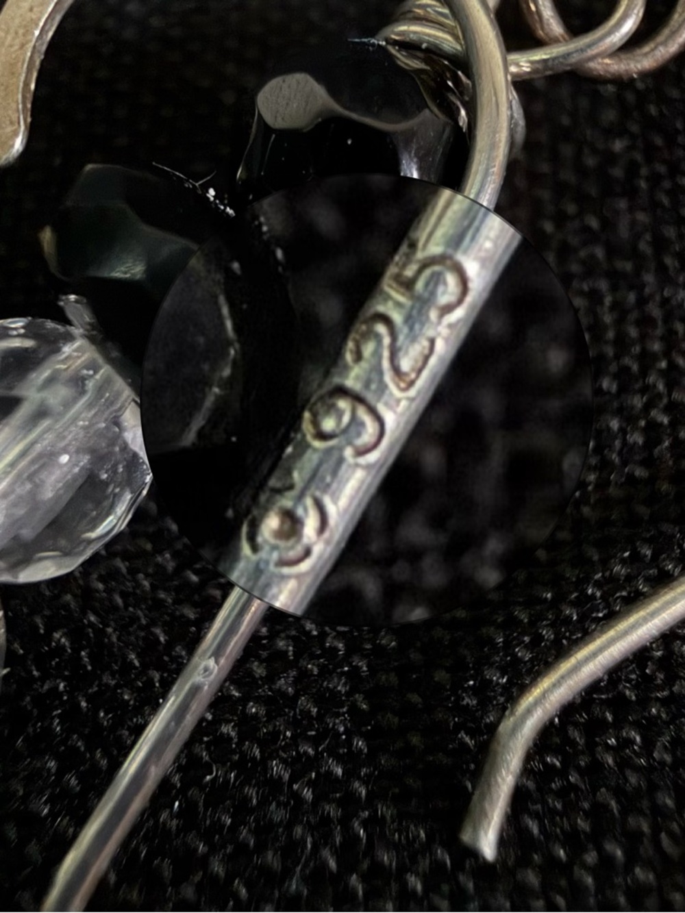 Sterling Silver Onyx and Crystal Artisan Hand Crafted Dangle Earrings - Picture 4 of 7